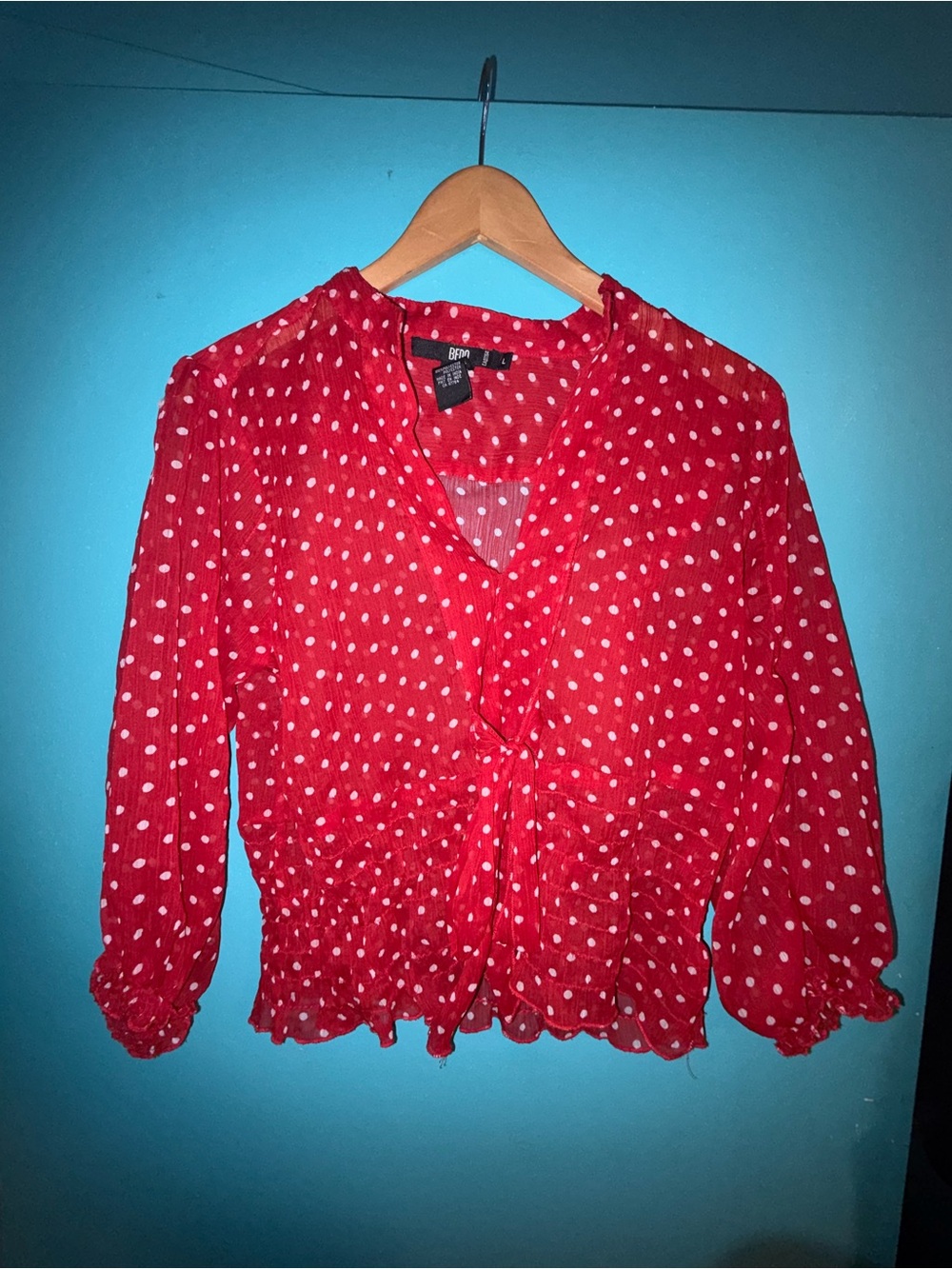 Bedo Red Polka Dot Sheer Tie-Front Crop Top